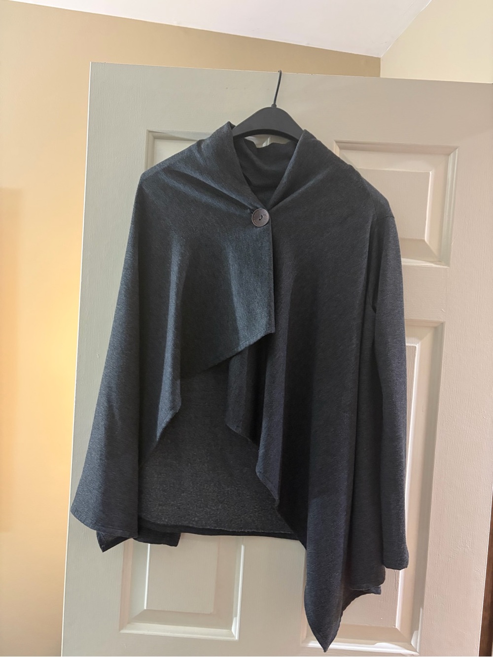 bobeau Dark Gray Draped Button-Front Poncho Sweater-Size XS